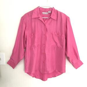 Vtg ‘90s Front Row 100% Silk Solid Relaxed Fit Button Down Collared Blouse Sz M